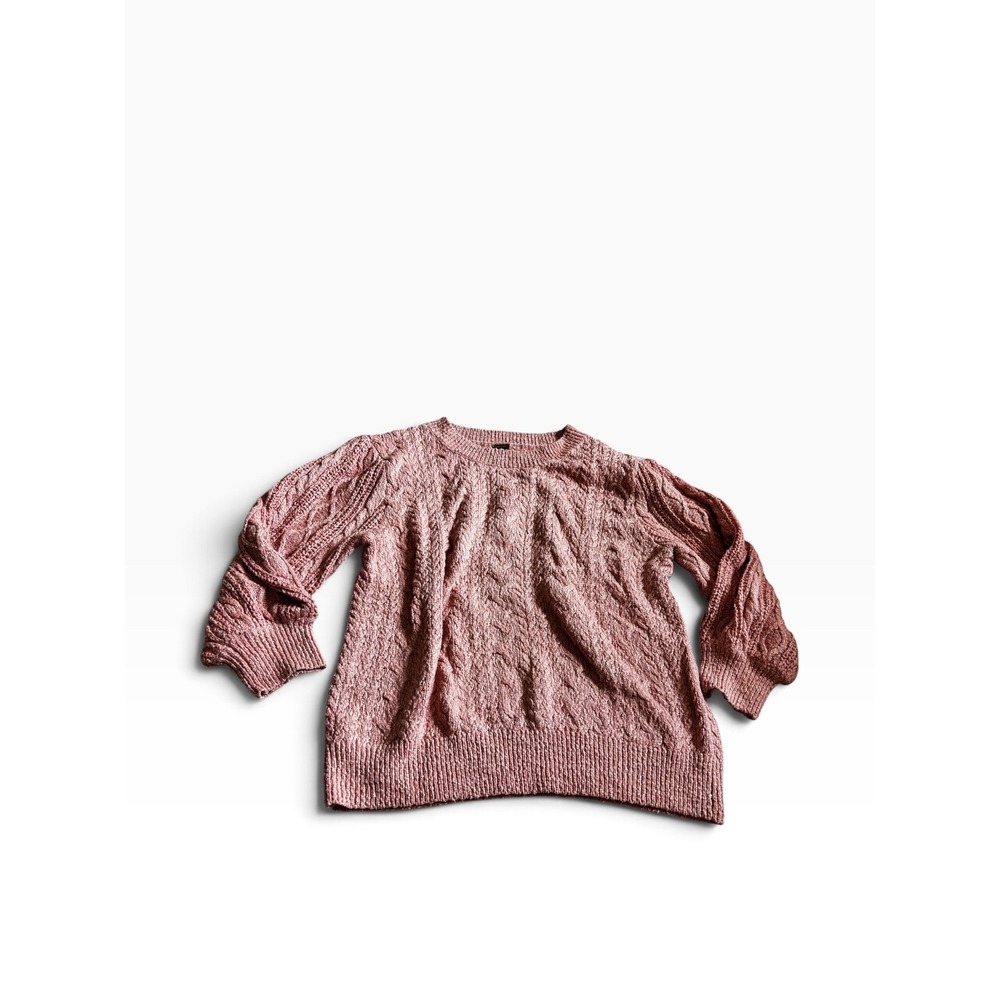 Free People Cable Knit Sweater Large Pink Boho Chunky Pullover